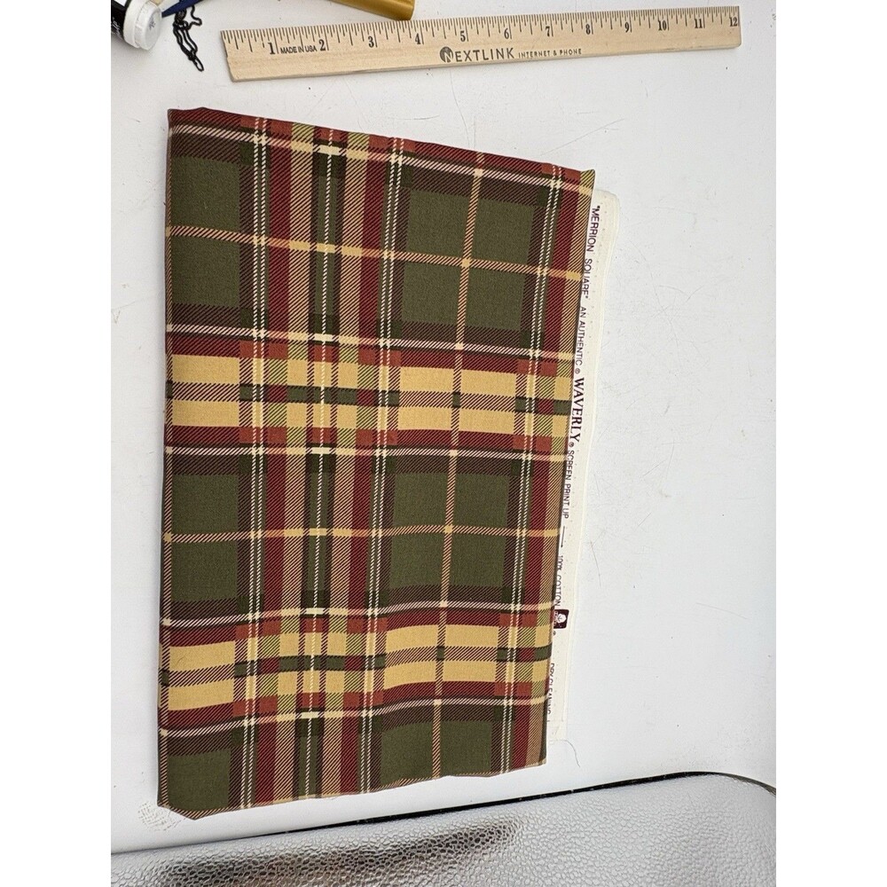 Waverly Merrion Square Plaid Fabric 2 Yards Cotton Green Red Gold Home Decor